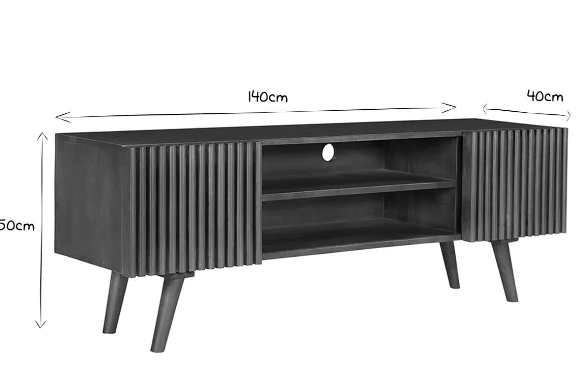 Miliboo Meuble Tv Design-Meuble TV en manguier massif teinté bois foncé avec portes coulissantes L140 cm ALBA