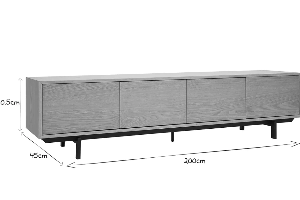 Miliboo Meuble Tv Design-Meuble TV finition bois chêne et métal noir L200 cm MANNY