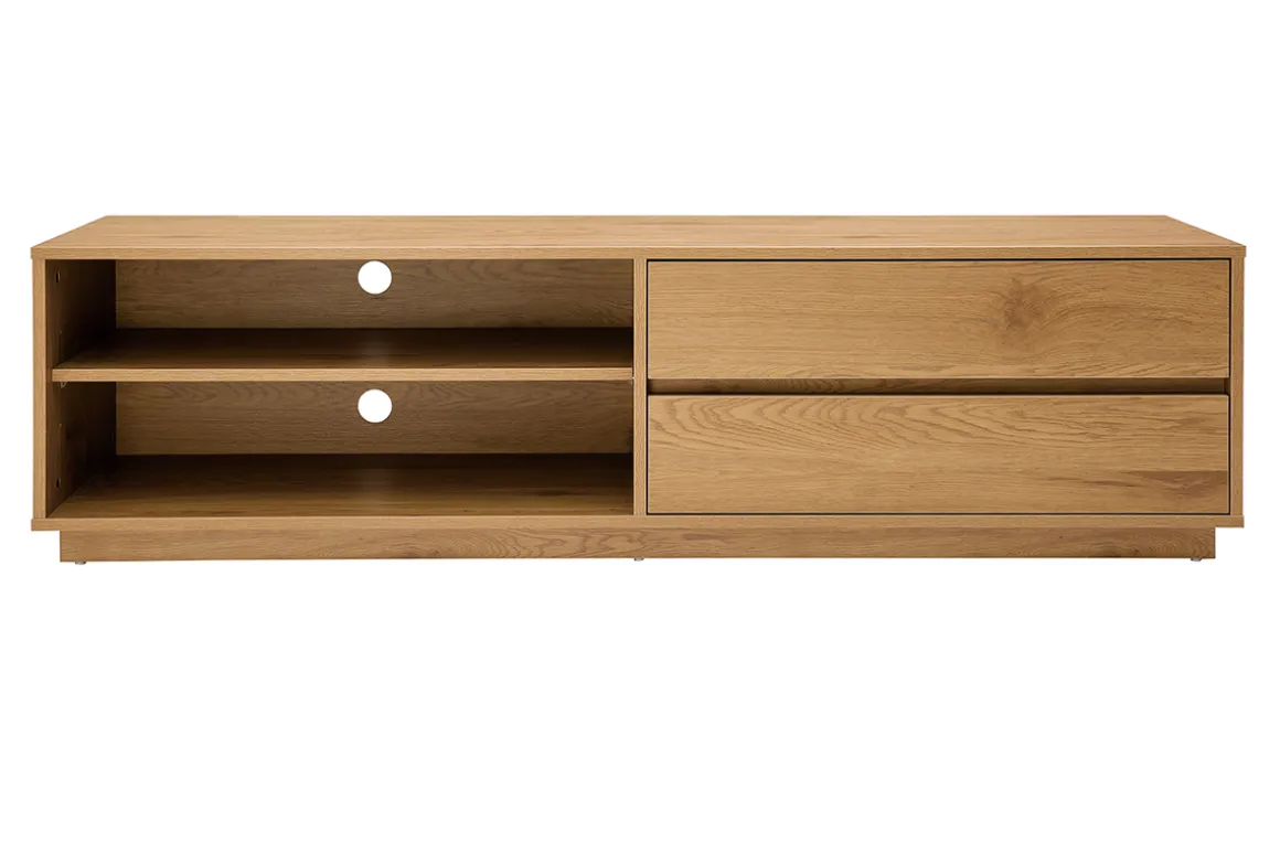 Miliboo Meuble Tv Design-Meuble TV finition bois clair chêne 2 tiroirs L160 cm MADERO