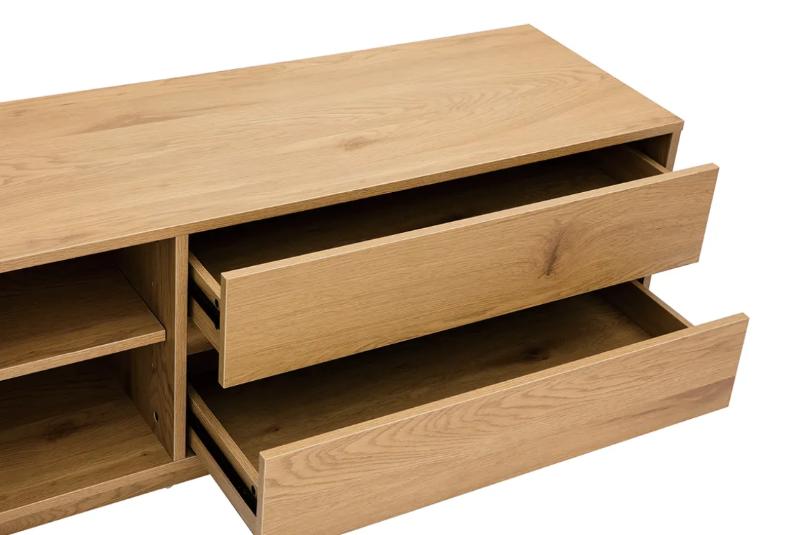 Miliboo Meuble Tv Design-Meuble TV finition bois clair chêne 2 tiroirs L160 cm MADERO