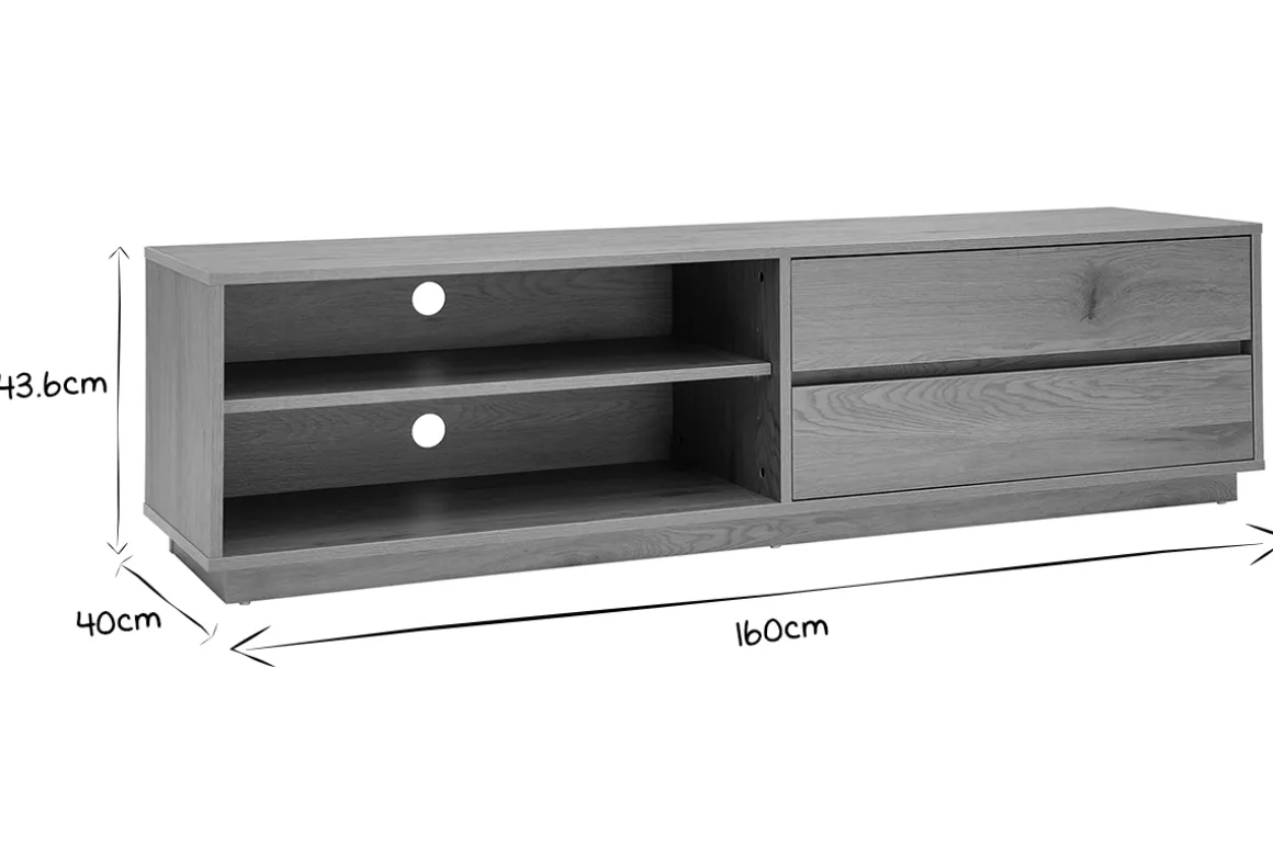 Miliboo Meuble Tv Design-Meuble TV finition bois clair chêne 2 tiroirs L160 cm MADERO