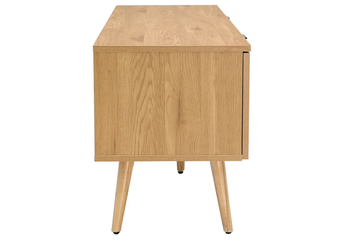 Miliboo Meuble Tv Design-Meuble TV finition bois clair, cannage rotin et métal noir 2 portes L140 cm MANILLE