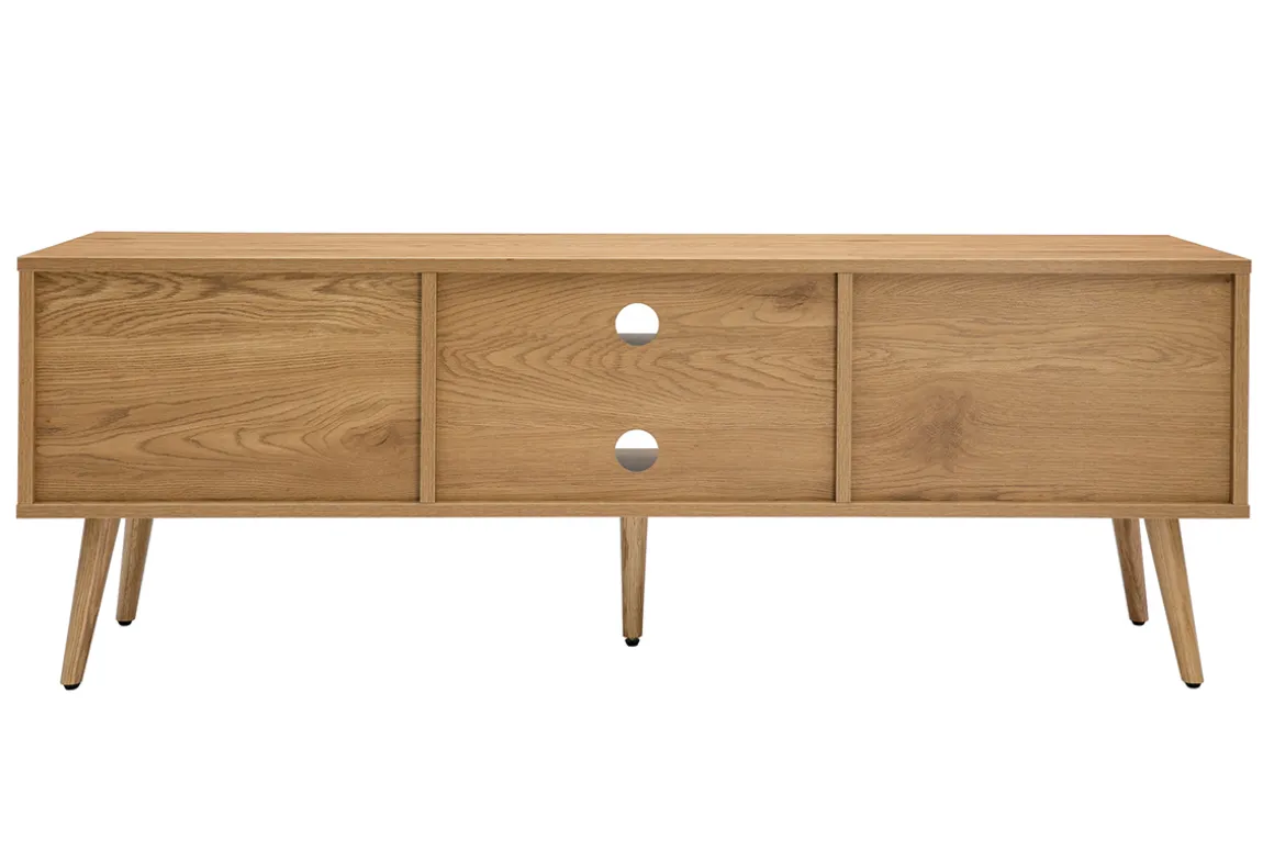 Miliboo Meuble Tv Design-Meuble TV finition bois clair, cannage rotin et métal noir 2 portes L140 cm MANILLE