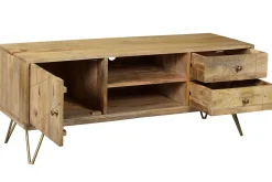 Miliboo Meuble Tv Design-Meuble TV gravé en bois manguier massif et métal L130 LINIUM