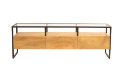 Miliboo Meuble Tv Design-Meuble TV rectangulaire avec rangements en bois manguier massif, verre et métal noir L150 cm DIYA