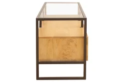Miliboo Meuble Tv Design-Meuble TV rectangulaire avec rangements en bois manguier massif, verre et métal noir L150 cm DIYA