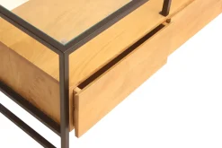 Miliboo Meuble Tv Design-Meuble TV rectangulaire avec rangements en bois manguier massif, verre et métal noir L150 cm DIYA