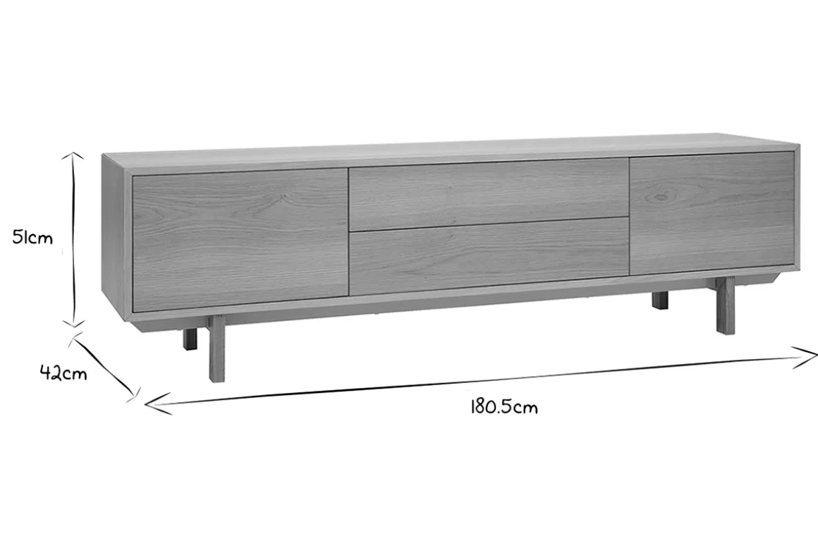 Miliboo Meuble Tv Design-Meuble TV scandinave bois clair chêne 2 portes 2 tiroirs L180cm SID