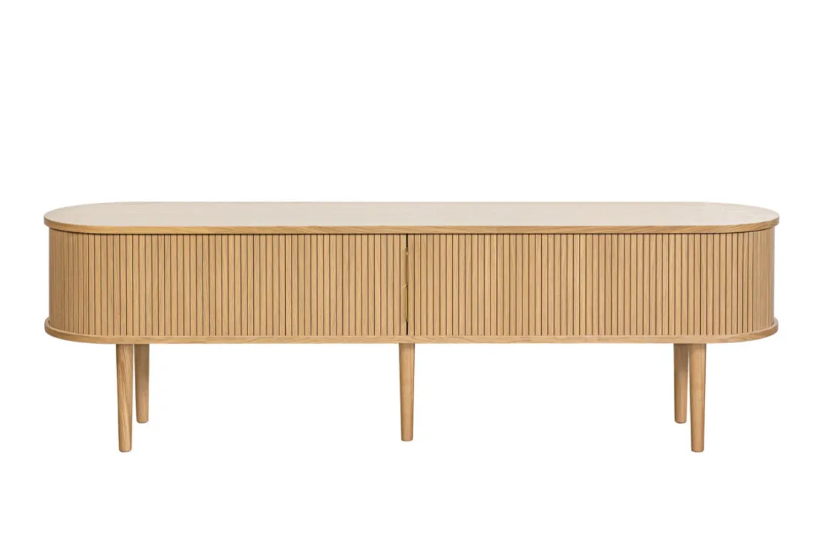 Miliboo Meuble Tv Design-Meuble TV vintage bois clair chêne avec rangements 2 portes coulissantes L180 cm EPIC