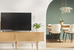 Miliboo Meuble Tv Design-Meuble TV vintage bois clair chêne avec rangements 2 portes coulissantes L180 cm EPIC