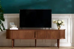 Miliboo Meuble Tv Design-Meuble TV vintage bois foncé noyer avec rangements 2 portes coulissantes L180 cm EPIC