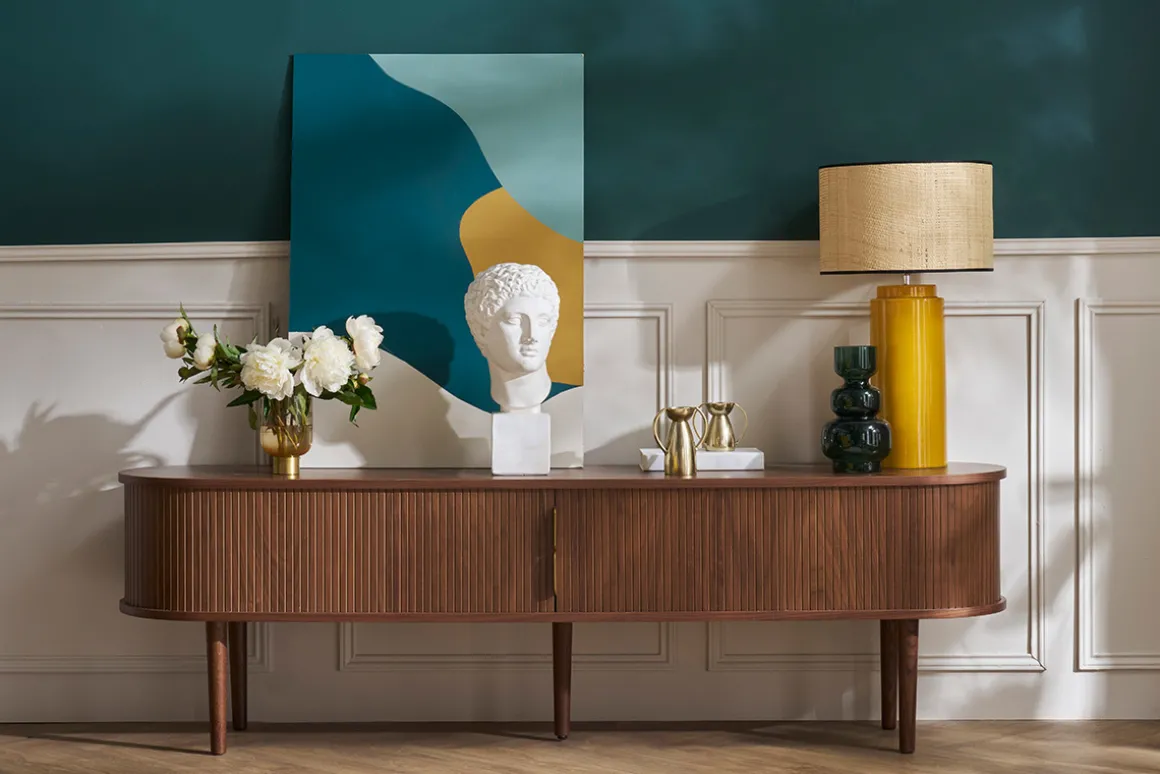 Miliboo Meuble Tv Design-Meuble TV vintage bois foncé noyer avec rangements 2 portes coulissantes L180 cm EPIC