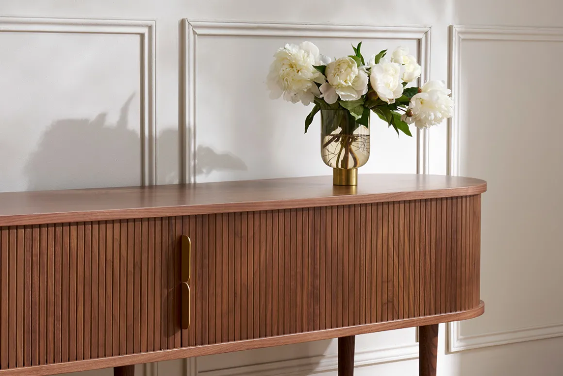 Miliboo Meuble Tv Design-Meuble TV vintage bois foncé noyer avec rangements 2 portes coulissantes L180 cm EPIC