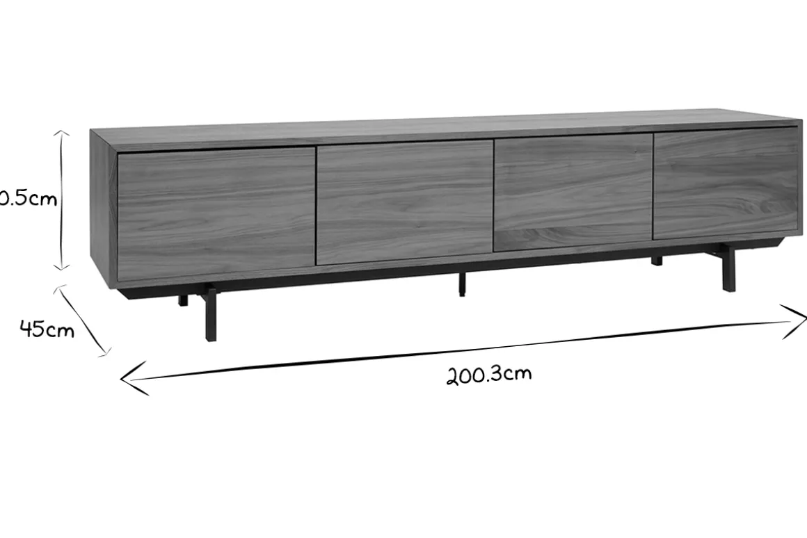 Miliboo Meuble Tv Design-Meuble TV vintage bois foncé noyer et métal noir L200 cm MANNY