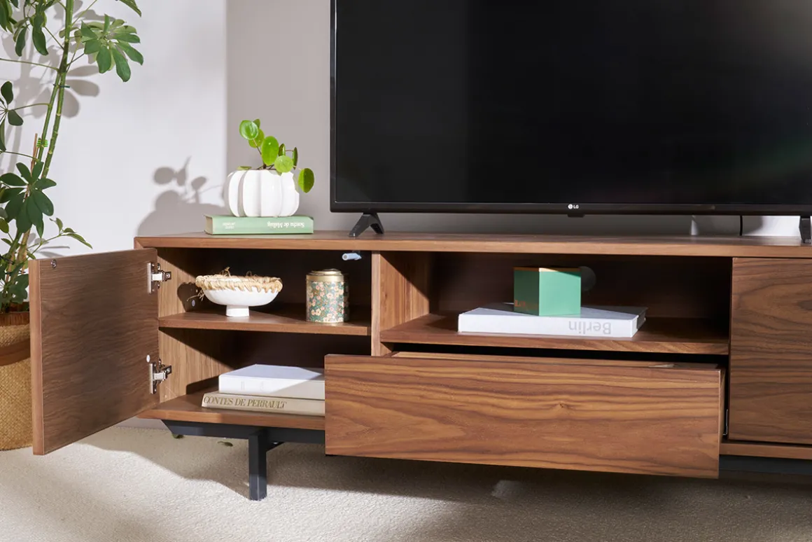 Miliboo Meuble Tv Design-Meuble TV vintage en bois foncé niche ouverte L160 cm MANNY