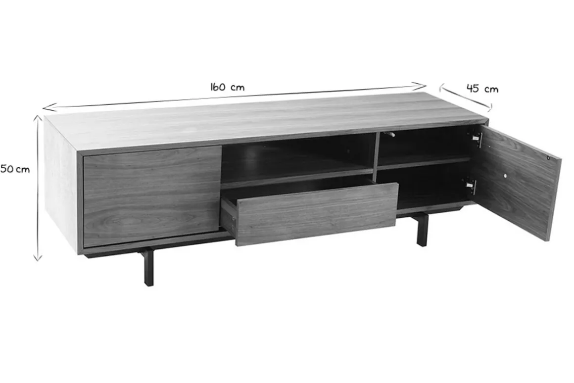 Miliboo Meuble Tv Design-Meuble TV vintage en bois foncé niche ouverte L160 cm MANNY