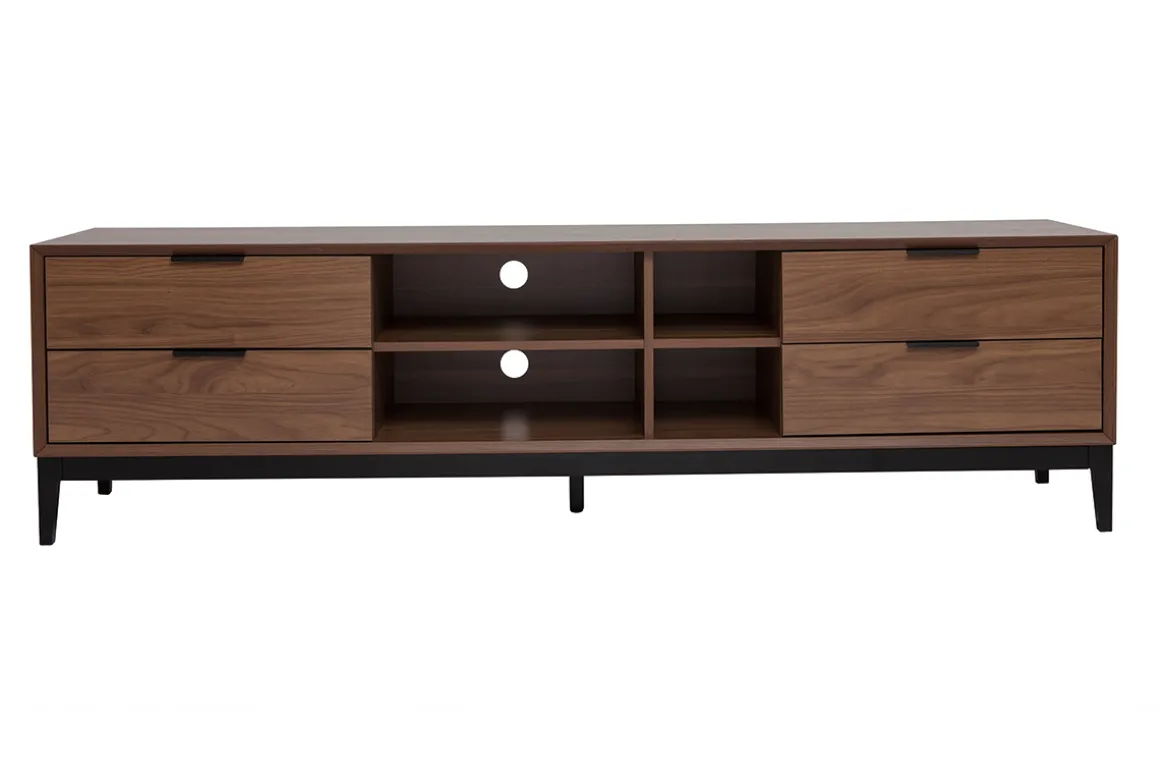 Miliboo Meuble Tv Design-Meuble TV vintage finition bois foncé noyer et métal noir avec rangements L180 cm SARTO