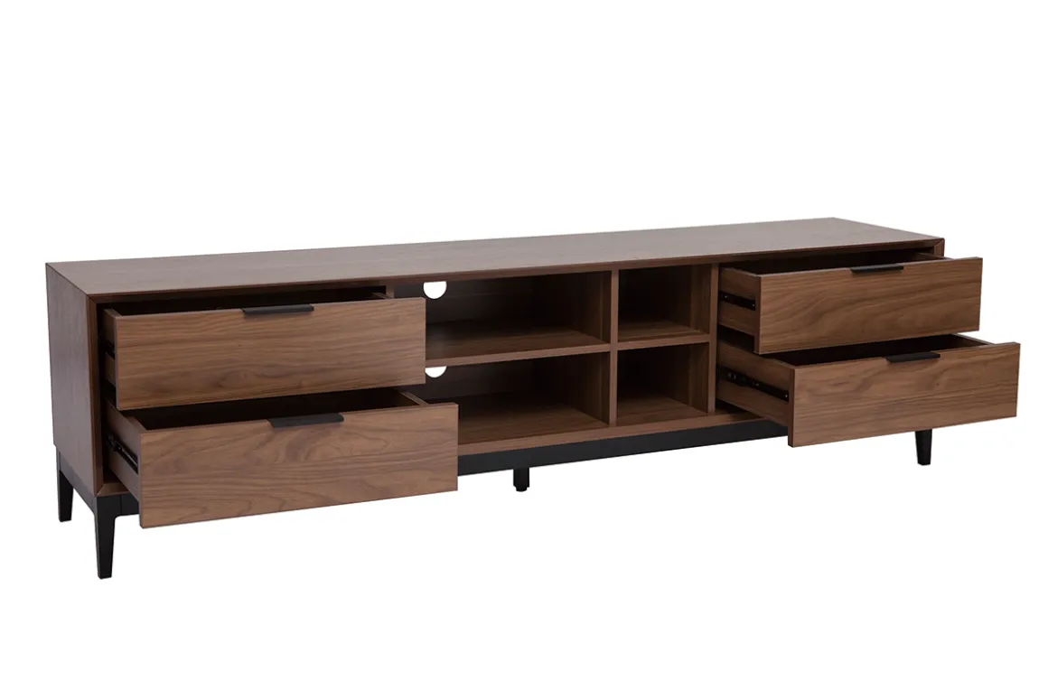 Miliboo Meuble Tv Design-Meuble TV vintage finition bois foncé noyer et métal noir avec rangements L180 cm SARTO