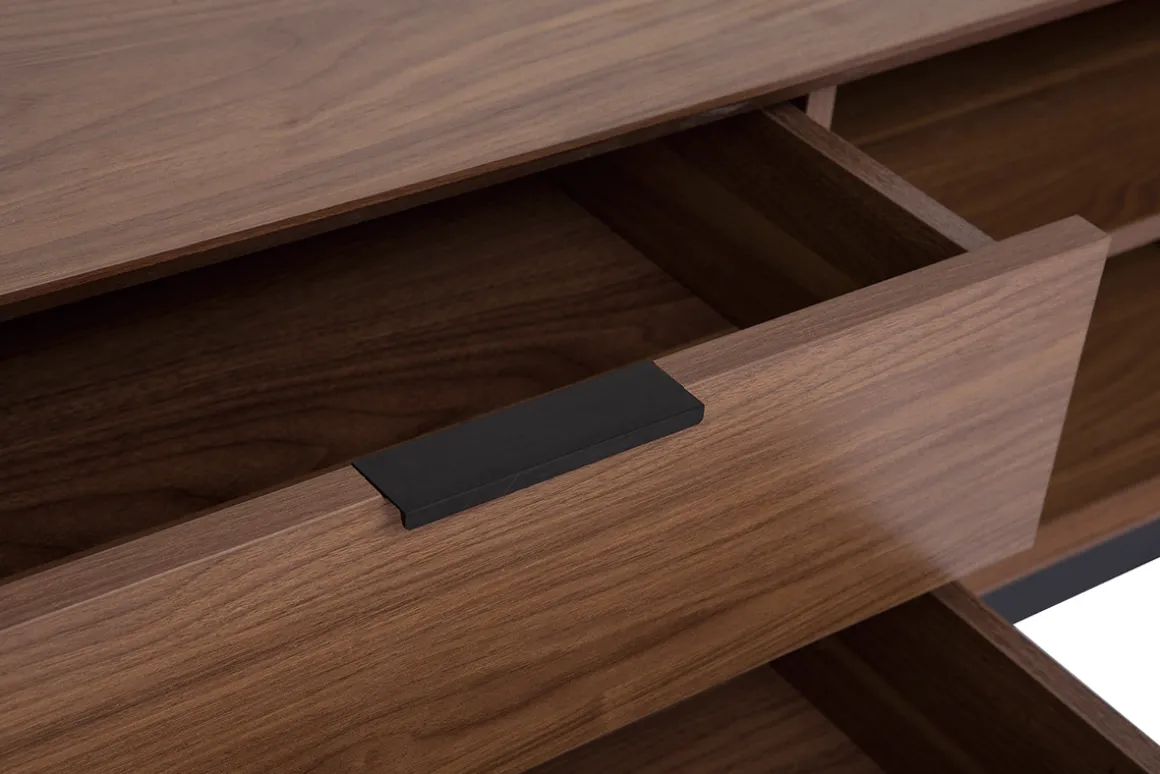 Miliboo Meuble Tv Design-Meuble TV vintage finition bois foncé noyer et métal noir avec rangements L180 cm SARTO