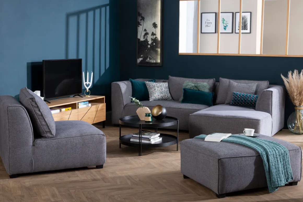 Miliboo Canapé D'angle|Voir Tous Les Canapés-Module d'angle gauche pour canapé en tissu gris anthracite PLURIEL