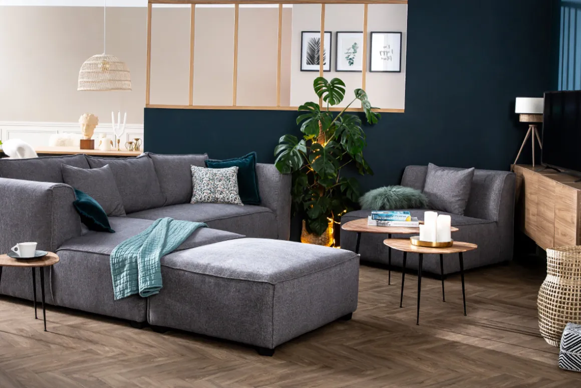 Miliboo Canapé D'angle|Voir Tous Les Canapés-Méridienne angle gauche en tissu gris clair PLURIEL