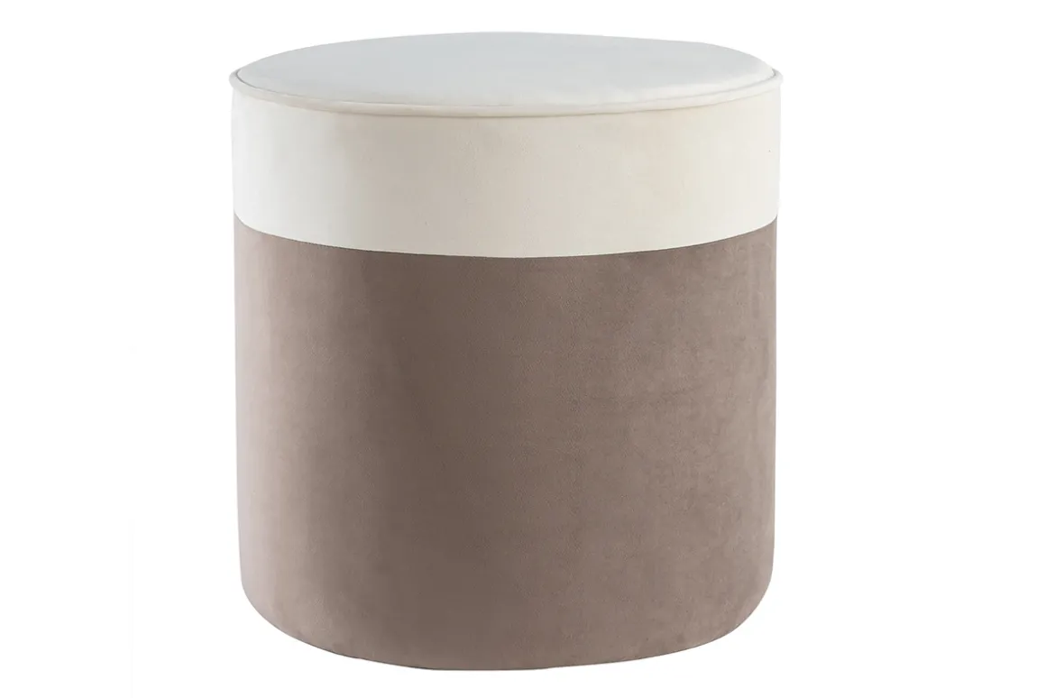 Miliboo Pouf|Pouf-Pouf design bicolore en tissu velours blanc crème et taupe D40 cm DAISY