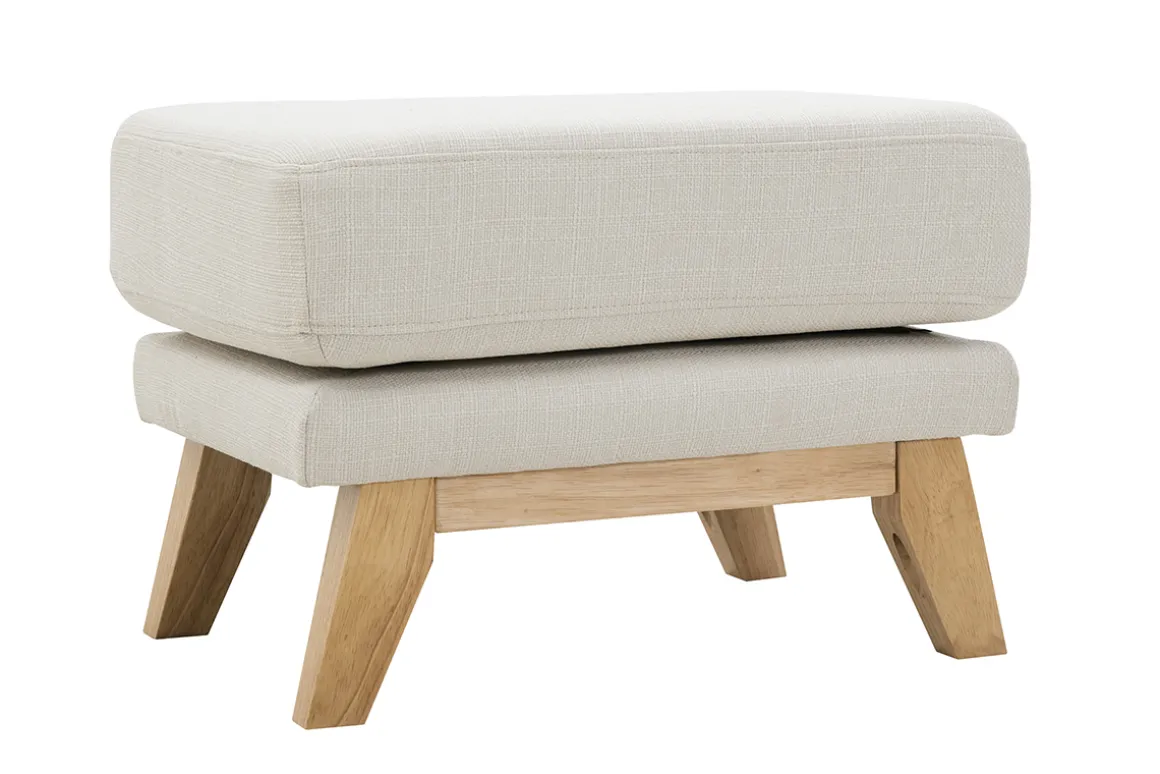 Miliboo Pouf|Pouf-Pouf repose-pieds déhoussable scandinave en tissu beige et bois clair OSLO