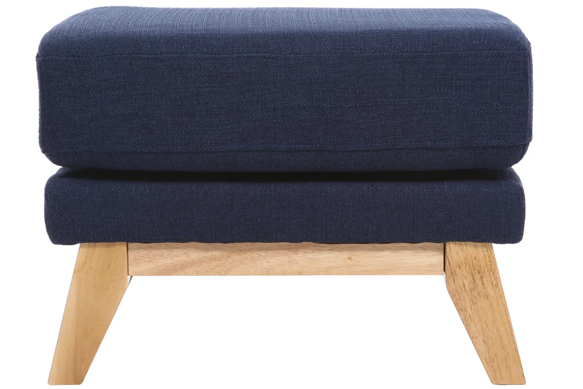 Miliboo Pouf|Pouf-Pouf repose-pieds déhoussable scandinave en tissu bleu foncé et bois clair OSLO