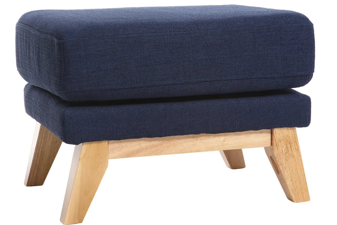 Miliboo Pouf|Pouf-Pouf repose-pieds déhoussable scandinave en tissu bleu foncé et bois clair OSLO