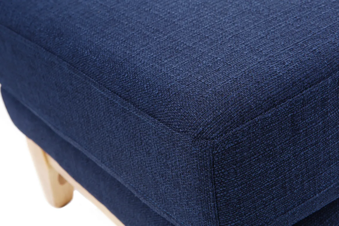 Miliboo Pouf|Pouf-Pouf repose-pieds déhoussable scandinave en tissu bleu foncé et bois clair OSLO