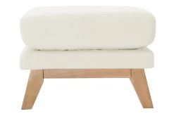Miliboo Pouf|Pouf-Pouf repose-pieds déhoussable scandinave en tissu effet laine bouclée blanc cassé et bois clair OSLO