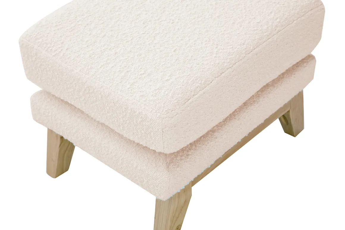 Miliboo Pouf|Pouf-Pouf repose-pieds déhoussable scandinave en tissu effet laine bouclée blanc cassé et bois clair OSLO