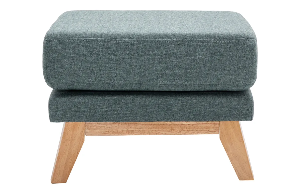 Miliboo Pouf|Pouf-Pouf repose-pieds déhoussable scandinave en tissu vert de gris et bois clair OSLO