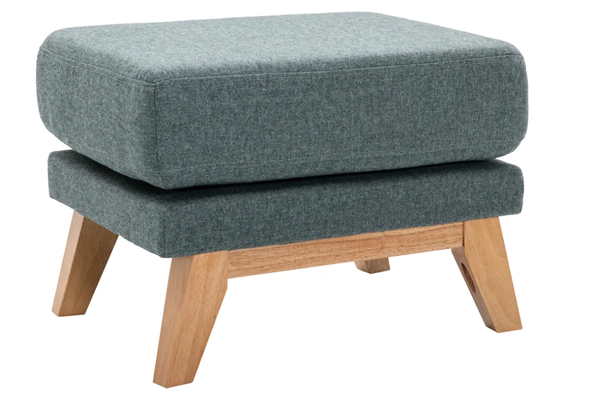 Miliboo Pouf|Pouf-Pouf repose-pieds déhoussable scandinave en tissu vert de gris et bois clair OSLO