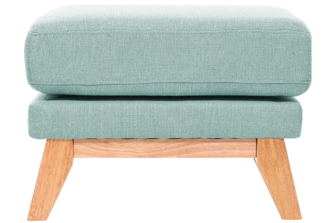 Miliboo Pouf|Pouf-Pouf repose-pieds déhoussable scandinave en tissu vert lagon et bois clair OSLO