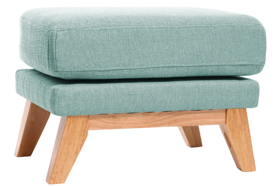 Miliboo Pouf|Pouf-Pouf repose-pieds déhoussable scandinave en tissu vert lagon et bois clair OSLO