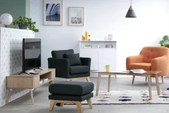 Miliboo Pouf|Pouf-Pouf repose-pieds déhoussable scandinave en tissu gris foncé et bois clair OSLO