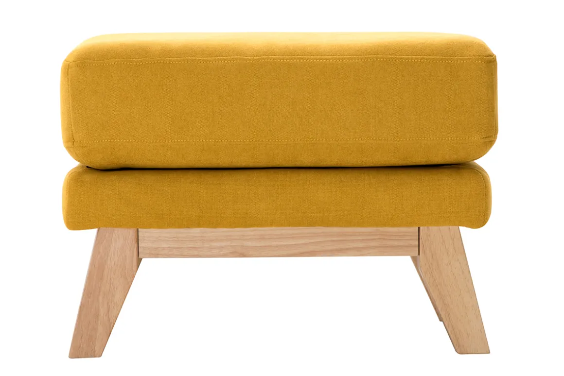 Miliboo Pouf|Pouf-Pouf repose-pieds déhoussable scandinave en tissu effet velours jaune moutarde et bois clair OSLO