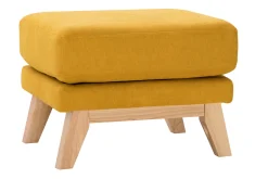 Miliboo Pouf|Pouf-Pouf repose-pieds déhoussable scandinave en tissu effet velours jaune moutarde et bois clair OSLO