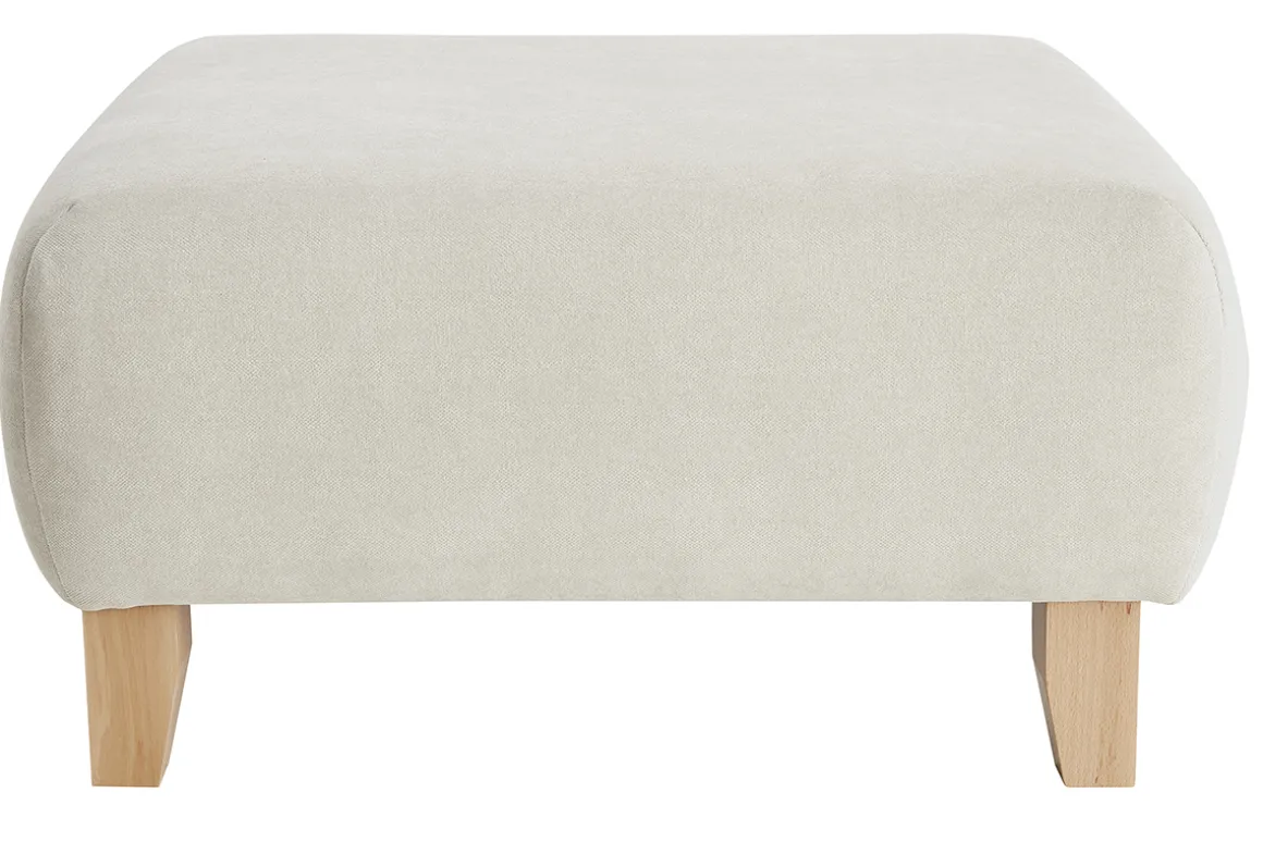 Miliboo Pouf|Pouf-Pouf repose-pieds en tissu effet velours texturé beige et bois clair massif L75 cm ODEON