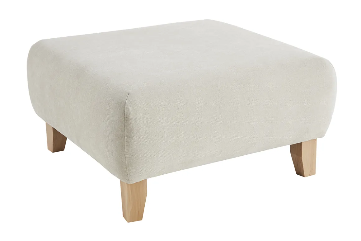 Miliboo Pouf|Pouf-Pouf repose-pieds en tissu effet velours texturé beige et bois clair massif L75 cm ODEON