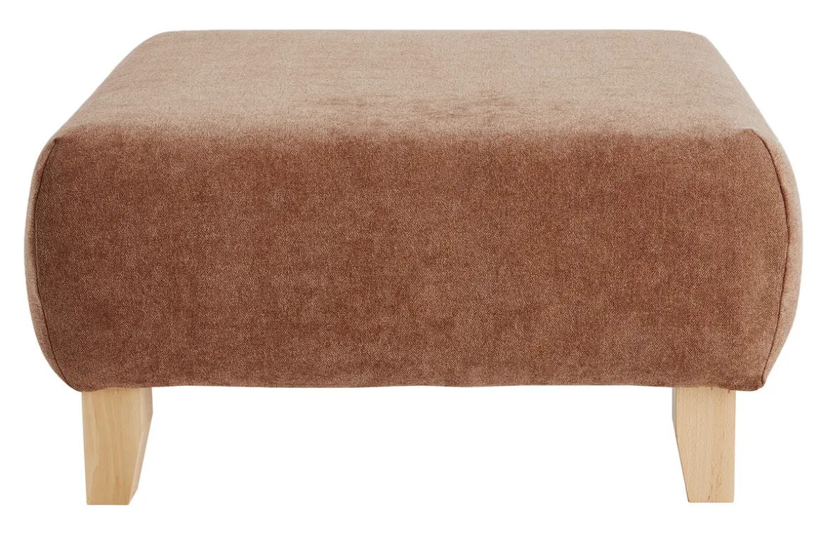 Miliboo Pouf|Pouf-Pouf repose-pieds en tissu effet velours texturé terracotta et bois clair massif L75 cm ODEON