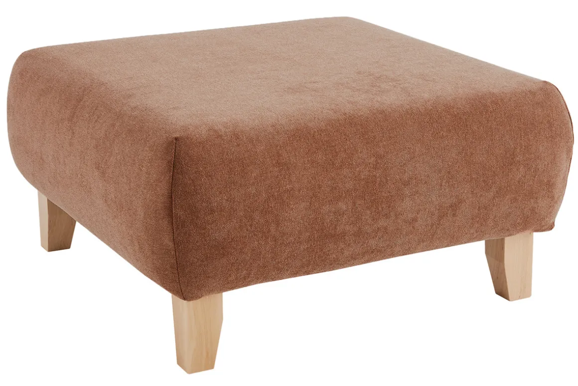 Miliboo Pouf|Pouf-Pouf repose-pieds en tissu effet velours texturé terracotta et bois clair massif L75 cm ODEON