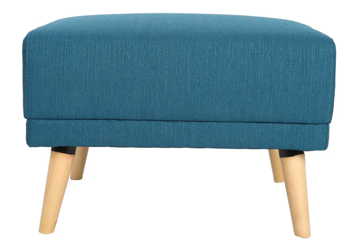 Miliboo Pouf|Pouf-Pouf repose-pieds scandinave en tissu bleu canard et bois clair ULLA