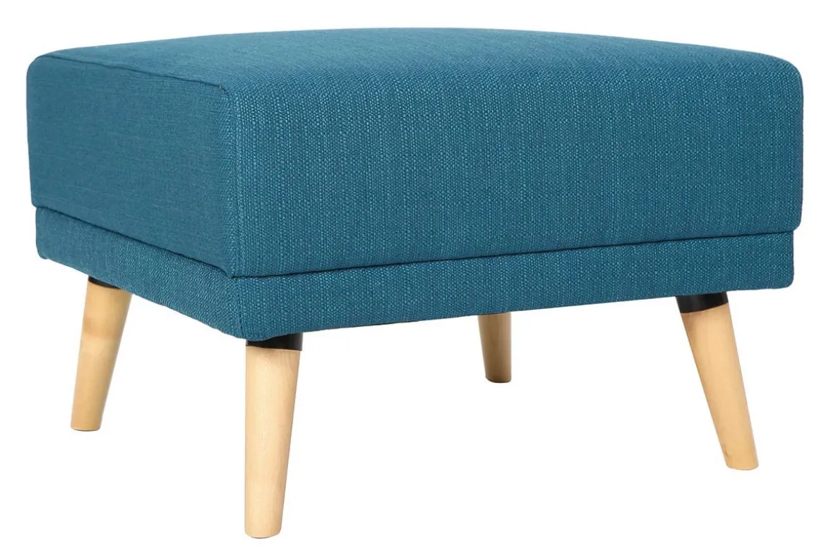 Miliboo Pouf|Pouf-Pouf repose-pieds scandinave en tissu bleu canard et bois clair ULLA