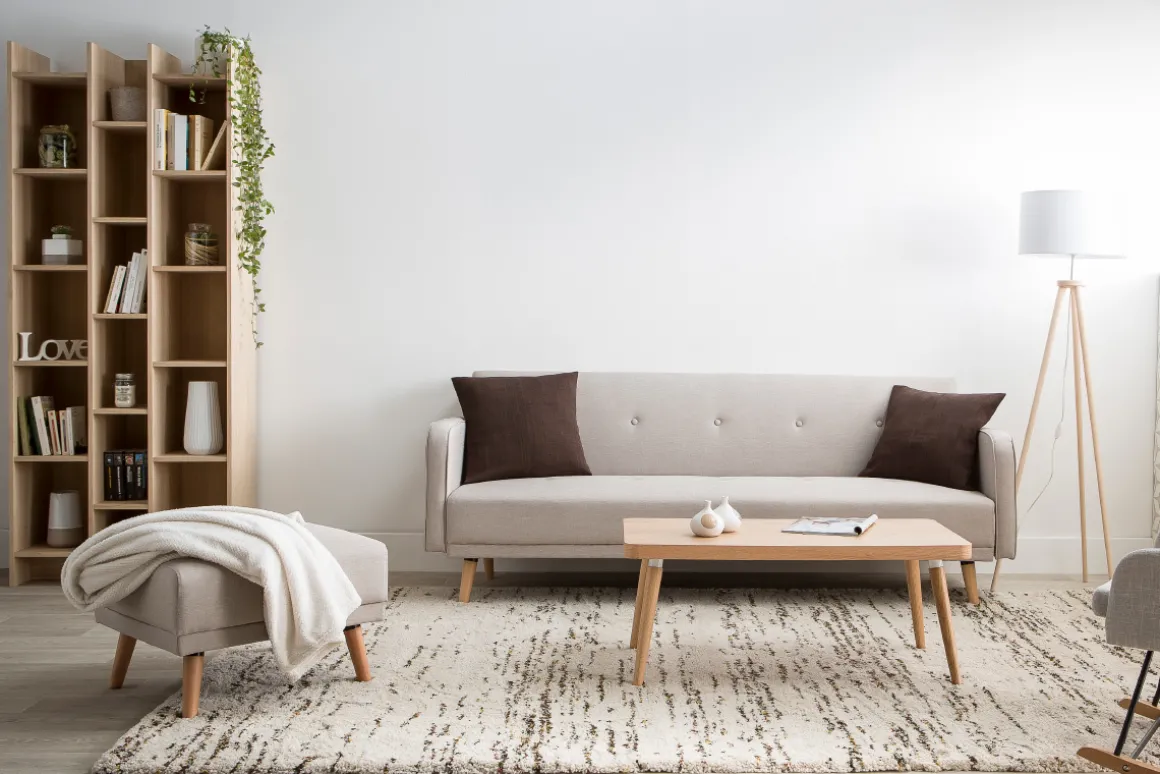 Miliboo Pouf|Pouf-Pouf repose-pieds scandinave en tissu bleu canard et bois clair ULLA