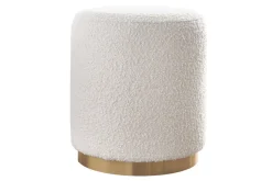 Miliboo Pouf|Pouf-Pouf rond en tissu effet laine bouclée blanc cassé et métal doré D40 cm AMAYA