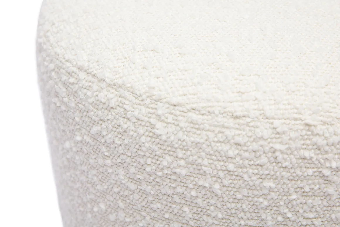 Miliboo Pouf|Pouf-Pouf rond en tissu effet laine bouclée blanc cassé et métal doré D40 cm AMAYA