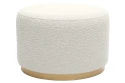Miliboo Pouf|Pouf-Pouf rond en tissu effet laine bouclée blanc cassé et métal doré D54 cm AMAYA