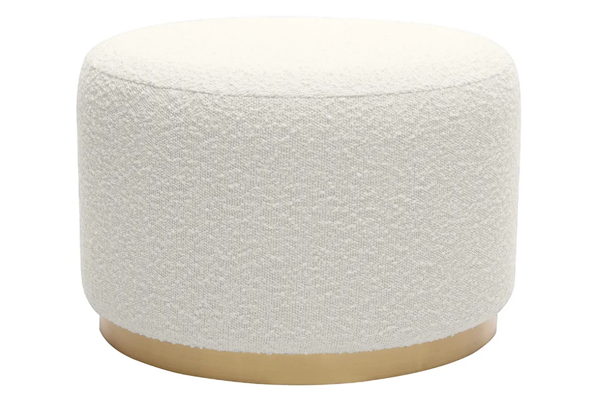 Miliboo Pouf|Pouf-Pouf rond en tissu effet laine bouclée blanc cassé et métal doré D54 cm AMAYA